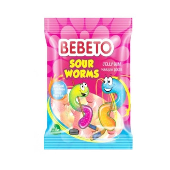 پاستیل ببتو مدل Sour Worms با طرح مار 80 گرم