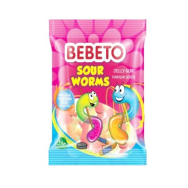 پاستیل ببتو مدل Sour Worms با طرح مار 80 گرم