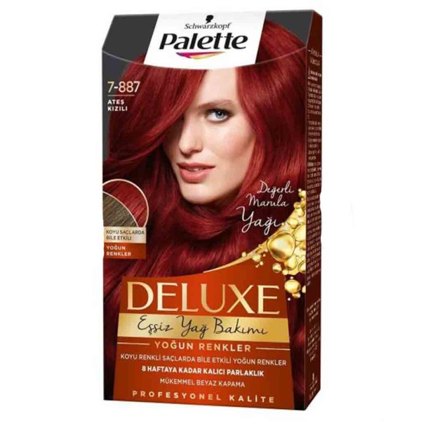 کیت رنگ مو پلت رنگ قرمز آتشی سری DELUXE شماره 887-7 حجم 50 میلی لیتر